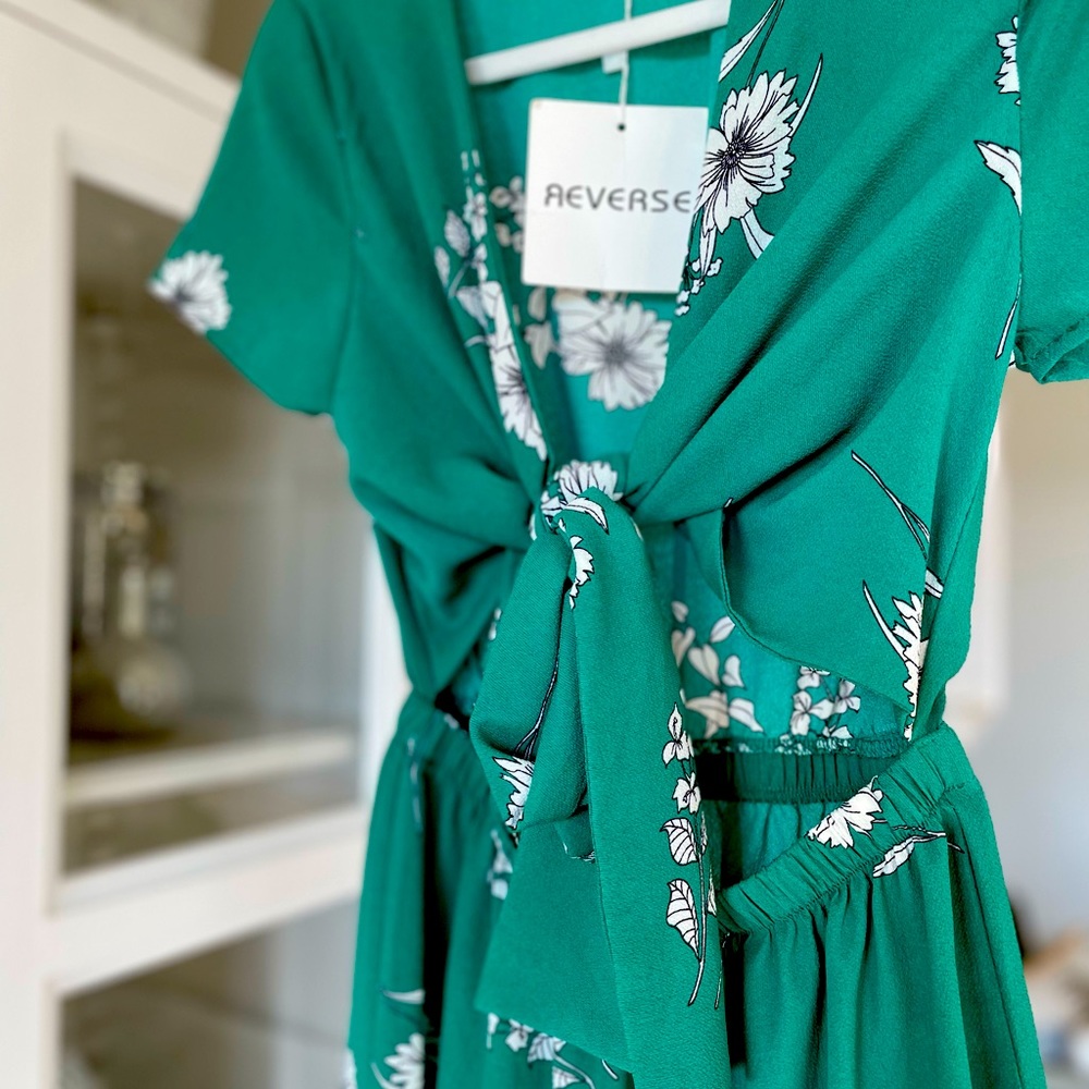 REVERSE Green Cutout Floral Romper Size L